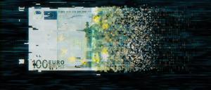 Pixelated european union currency on dark background