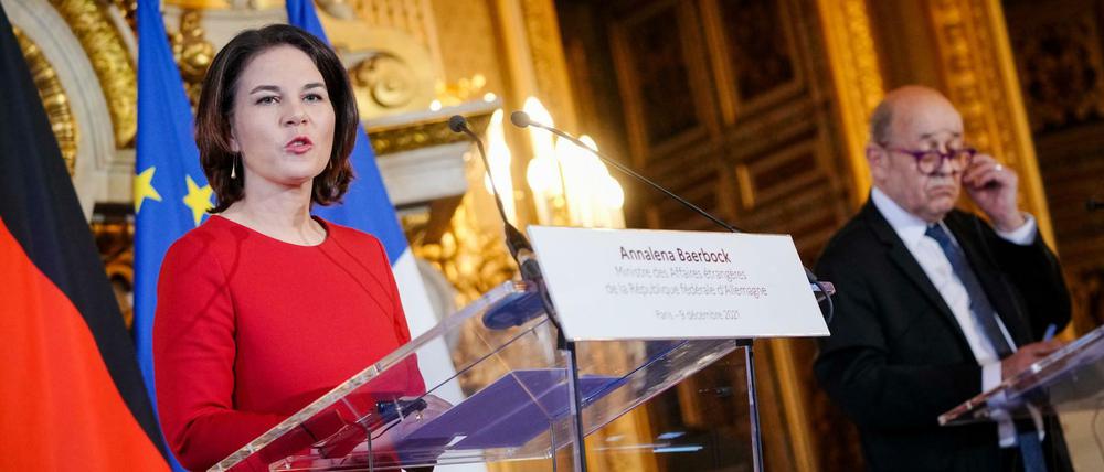 Annalena Baerbock bei ihrem ersten Auslandsauftritt als Außenministerin.