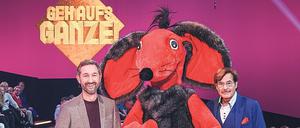 Men at work. Daniel Boschmann (links) ist der Modernisierungsfaktor in der Spielshow „Geh aufs Ganze!“, Zonk und Moderator Jörg Draeger sind ganz die Alten. Foto: