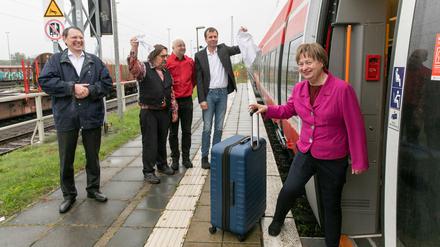 Das Jahresendzeitteam mit Christoph Jungmann als Angela Merkel.