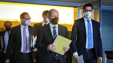 Olaf Scholz nach der Bund-Länder-Runde.