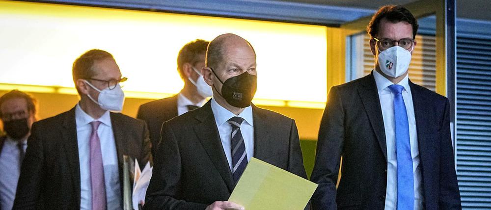Olaf Scholz nach der Bund-Länder-Runde.