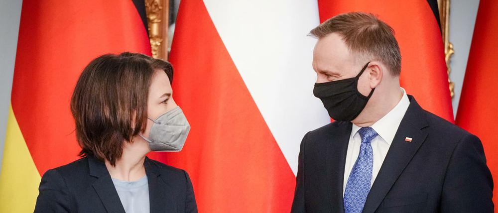 Bundesaußenministerin Annalena Baerbock (Grüne) und Andrzej Duda, Präsident der Republik Polen