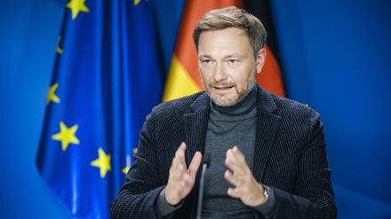 Christian Lindner, Bundesminister der Finanzen, bei einer Videokonferenz im Bundesfinanzministerium in Berlin