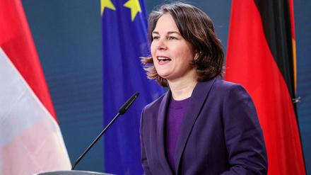 Außenministerin Annalena Baerbock bei einer Pressekonferenz in Berlin, Germany