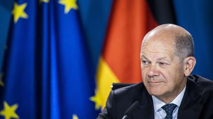Olaf Scholz, damals noch Bundesminister der Finanzen, aufgenommen im Rahmen eines virtuellen Treffens der G7-Finanzminister in Berlin am 29.9.2021.