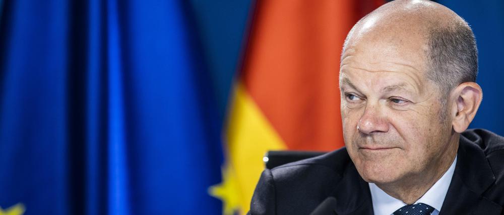Olaf Scholz, damals noch Bundesminister der Finanzen, aufgenommen im Rahmen eines virtuellen Treffens der G7-Finanzminister in Berlin am 29.9.2021.
