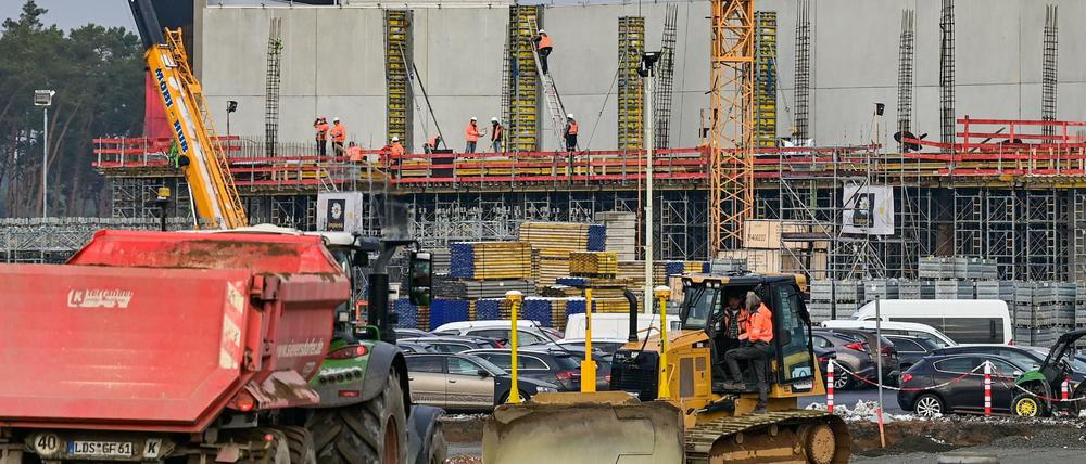 In Grünheide, östlich von Berlin, sollen ab Ende 2021 die ersten Fahrzeuge vom Band rollen. Das US-Unternehmen will hier jährlich rund 500.000 Fahrzeuge vom Model Y bauen.