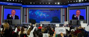 Russlands Präsident Wladimir Putin bei seiner Jahrespresskonferenz 