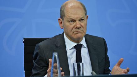 Bundeskanzler Olaf Scholz bei einer Pressekonferenz.