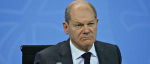 Bundeskanzler Olaf Scholz bei einer Pressekonferenz.