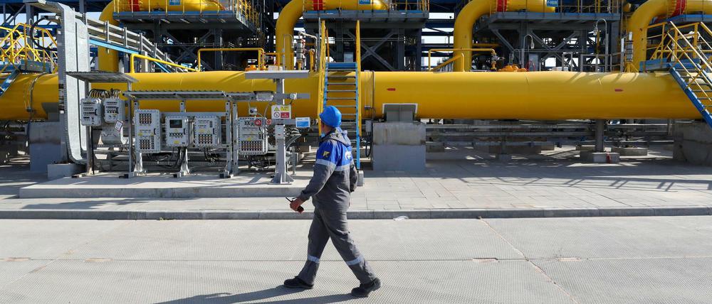Ein Gasaufbereitungsanlage von Gazprom in der Region Leningrad.