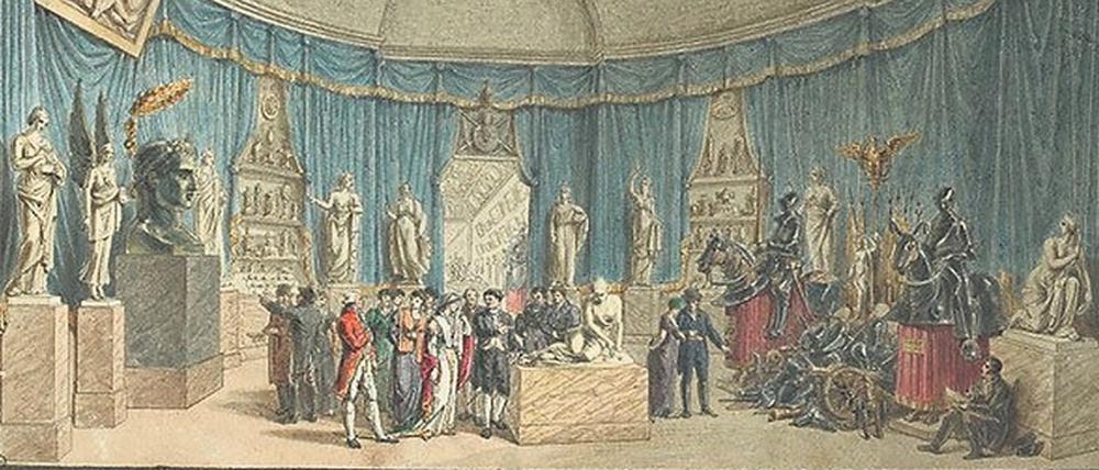 Historisches Gemälde, das Besucher in einem Kunstmuseum zeigt.