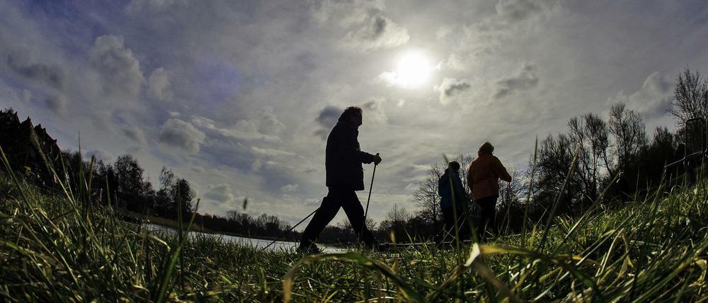Besucher des Britzer Garten in Berlin genießen das Wetter.