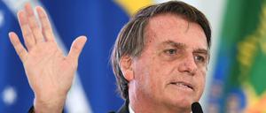 Brasiliens Präsident Jair Bolsonaro hält im Dezember 2021 eine Rede zum Internationalen Tag gegen Korruption am Planalto Palast.