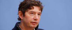 Virologe Christian Drosten bei einer Pressekonferenz Mitte Januar 