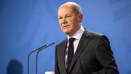Olaf Scholz auf einer Pressekonferenz.