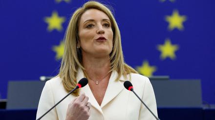 Roberta Metsola während der Plenardebatte zu ihrer Wahl.