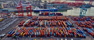 Containerstau: Die Probleme in den Lieferketten bremsen das Wachstum, verknappen das Angebot und steigern damit die Preise. 