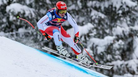 Der Schnellste auf der Streif. Beat Feuz aus der Schweiz in Aktion. 