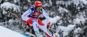 Der Schnellste auf der Streif. Beat Feuz aus der Schweiz in Aktion. 