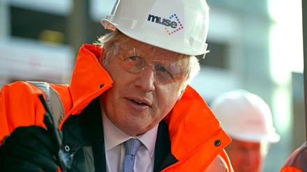 Boris Johnson beim Besuch der Talbot-Gateway-Baustelle, einem gewaltigen urbanen Umgestaltungsprojekt im Zentrum von Blackpool.