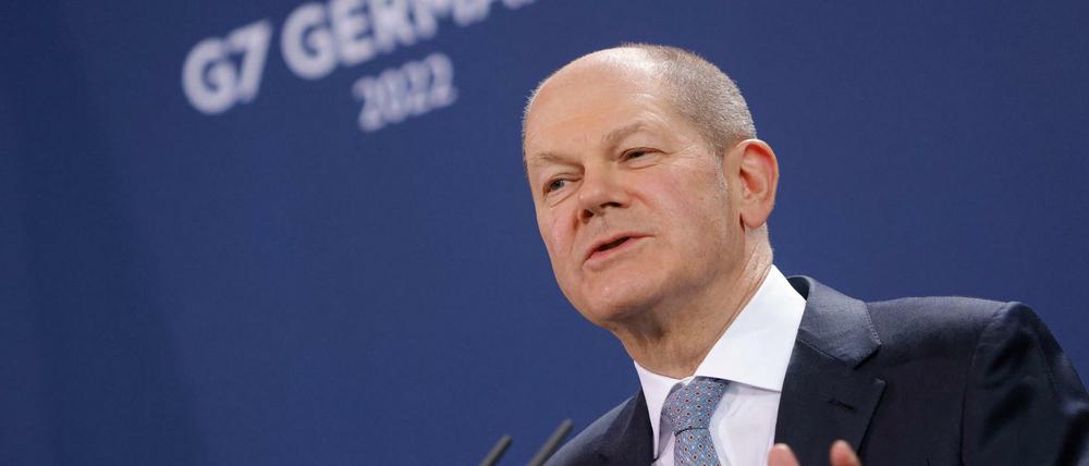 Der deutsche Bundeskanzler Olaf Scholz (SPD) am Mittwoch während des Staatsbesuch der dänischen Premierministerin.