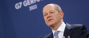 Der deutsche Bundeskanzler Olaf Scholz (SPD) am Mittwoch während des Staatsbesuch der dänischen Premierministerin.