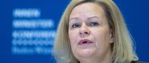 Nancy Faeser, Bundesministerin für Inneres und Heimat, bei einer Pressekonferenz im Januar 2021.