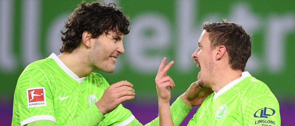 Wir sind die Neuen. Max Kruse (r.) und Jonas Wind feierten ihr Debüt für den VfL Wolfsburg.