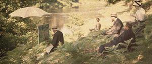 Armand Guillaumin beim Malen von „Badende bei Crozant“, fotografiert 1907 von Antonin Personnaz.