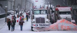 Die protestierenden Trucker halten wenig vom kanadischen Premier Trudeau.