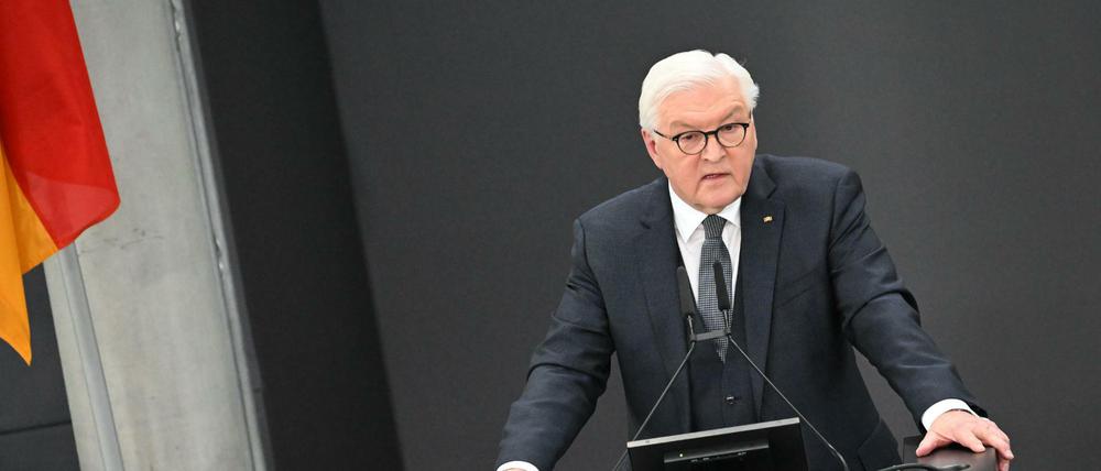 Bundespräsident Frank-Walter Steinmeier spricht nach seiner Wiederwahl zur Bundesversammlung im Paul-Löbe-Haus.