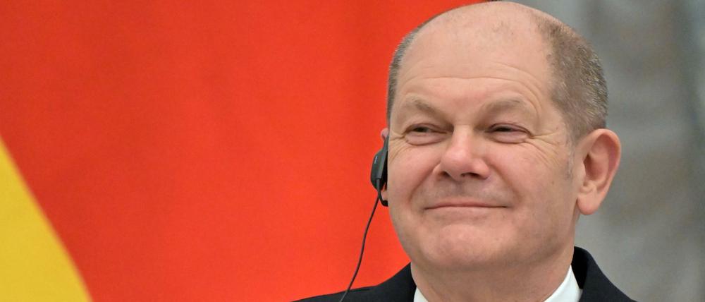 Olaf Scholz hatte offensichtlich auch seinen Spaß bei der Pressekonferenz mit Putin.