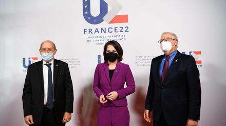 Jean-Yves Le Drian, Annalena Baerbock und Josep Borrell.