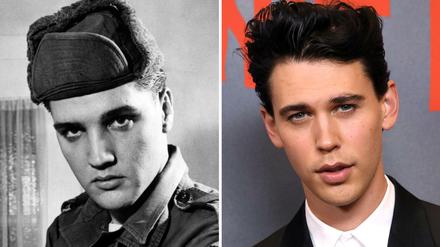 Elvis Presley.1960 als G.I. in Friedberg und sein Darsteller Austin Butler.