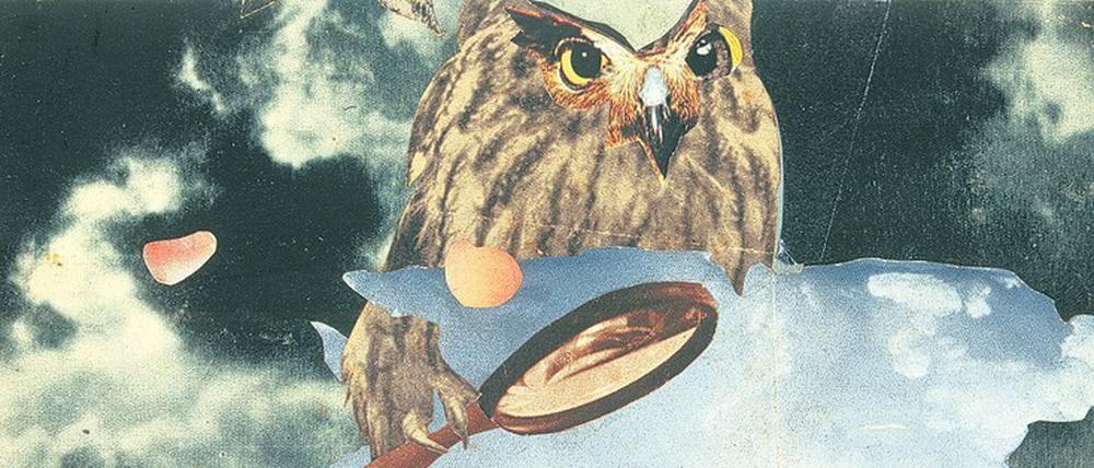 Die Collage "Eule mit Lupe" entstand 1945.