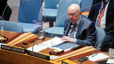 Der russische UN-Botschafter Vasily Nebenzya im UN-Sicherheitsrat. 