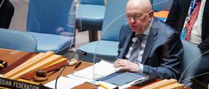 Der russische UN-Botschafter Vasily Nebenzya im UN-Sicherheitsrat. 
