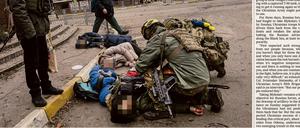 „Das war das Ziel, die Zivilisten“. Das Foto von Kriegsreporterin Lynsey Addario zeigt die Folgen der russischen Invasion in der Ukraine ungeschönt. Auf der Titelseite der „New York Times“ wurden die Gesichter der Opfer unverpixelt gezeigt.