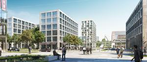 Computersimulation der Airport City am BER rund um den Willy-Brandt-Platz - aus dem Masterplan 2040.