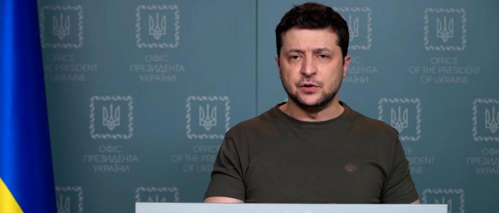 Wolodymyr Selenskyj, Präsident der Ukraine, bei der am 2. März 2022 verbreiteten Videoansprache