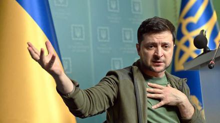 Ukrainischer Präsident Wolodymyr Selenskyj während einer Pressekonferenz am 03. März.