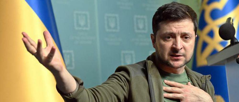 Ukrainischer Präsident Wolodymyr Selenskyj während einer Pressekonferenz am 03. März.