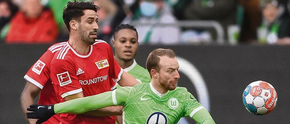 Nah dran. Rani Khedira hätte mit Union durchaus einen Punkt bei Maximilian Arnolds Wolfsburgern verdient gehabt. 