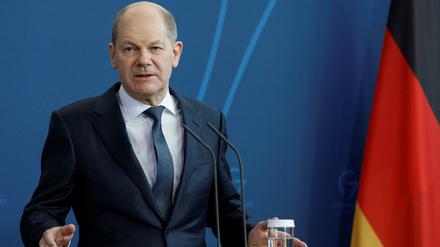 Bundeskanzler Olaf Scholz spricht bei einer Pressekonferenz zur Ukraine-Krise.