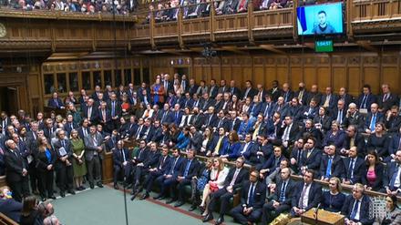 Wolodymyr Selenskyj, Präsident der Ukraine, spricht per Videoschalte zu den Abgeordneten des britischen Unterhauses