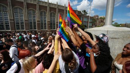 Protest von Studenten gegen das Verbot von Unterricht über Homosexualität am 3. März 2022 in Tampa, Florida