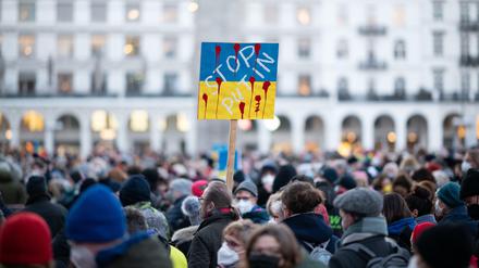 Menschen bei einer Friedensdemonstration im Hamburg.