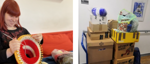 Mandy und die Wollspenden. Rechts das Foto für den Spandau-Newsletter vom Tagesspiegel.